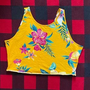 mango colored crop top with flowers